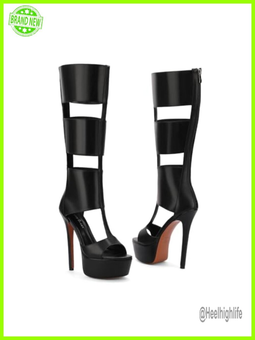 Faux Leather Platform Knee High Heels for Women, Gladiator Open Toe Summer - Picture 5 of 6
